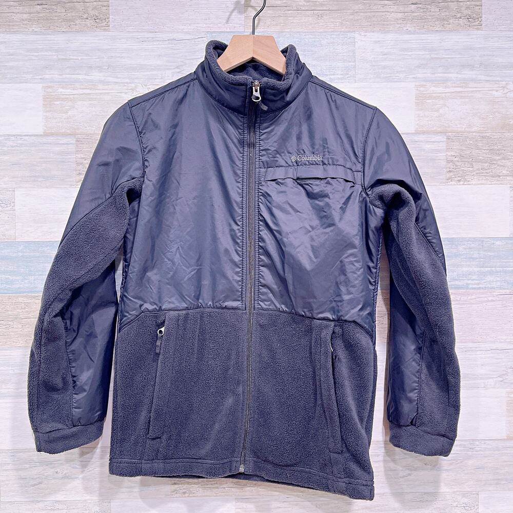 Columbia Steen Mountain Overlay Jacket Black Fleece Nylon Youth Boys Large 14 16